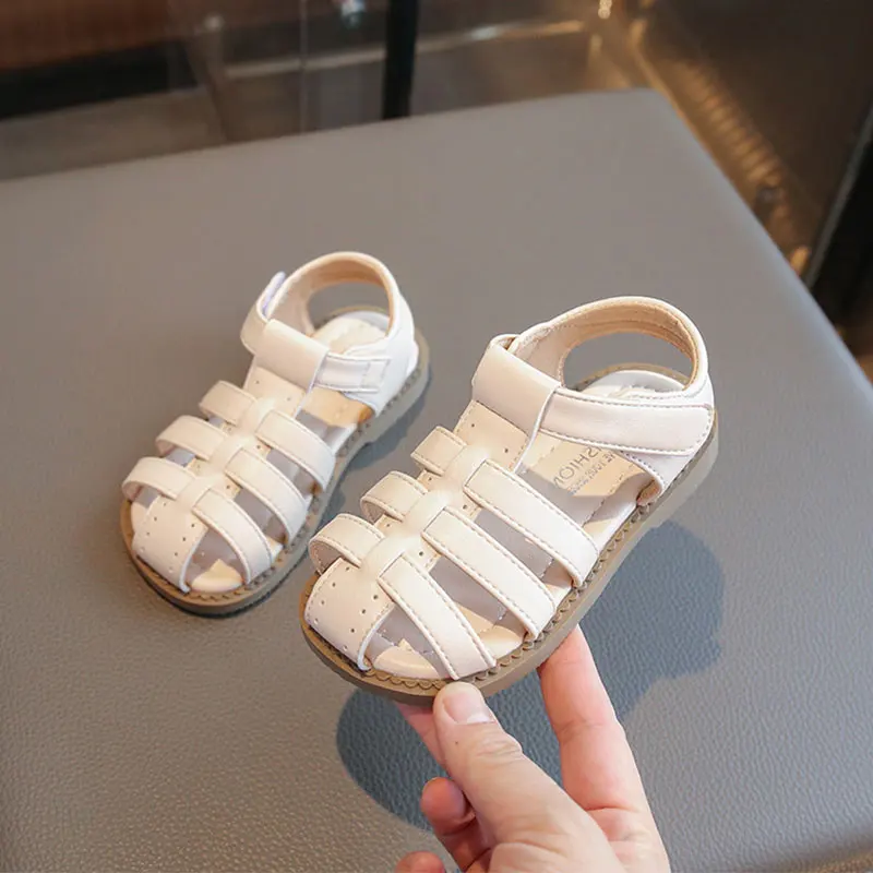 Kids Shoes Thin Band Cross Sandals Cover Toes Baby Girls Boys Hoop Loop Sandal Summer Child Barefoot Casual Shoe for 22-31