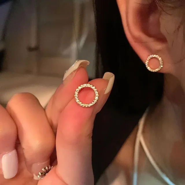 Delicate Small Circle Stud Earrings for Women Gold Color Crystal Minimalist Korean Party Summer Fashion Jewelry Accessories 5