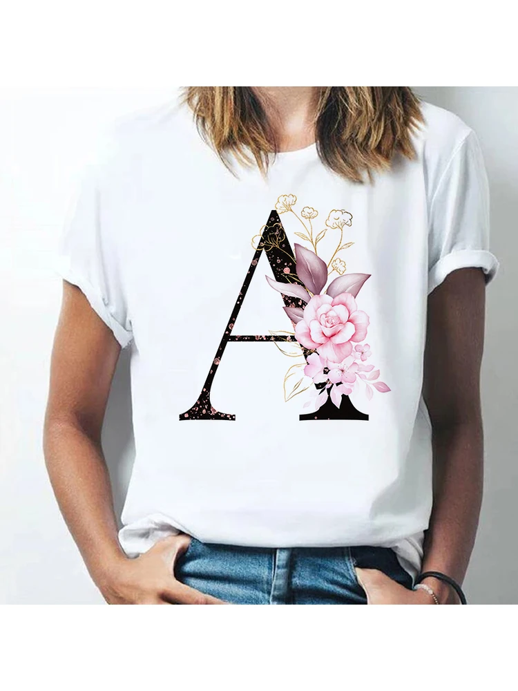 

Женская футболка с цветочным принтом, летняя футболка в стиле Харадзюку с надписью на заказ