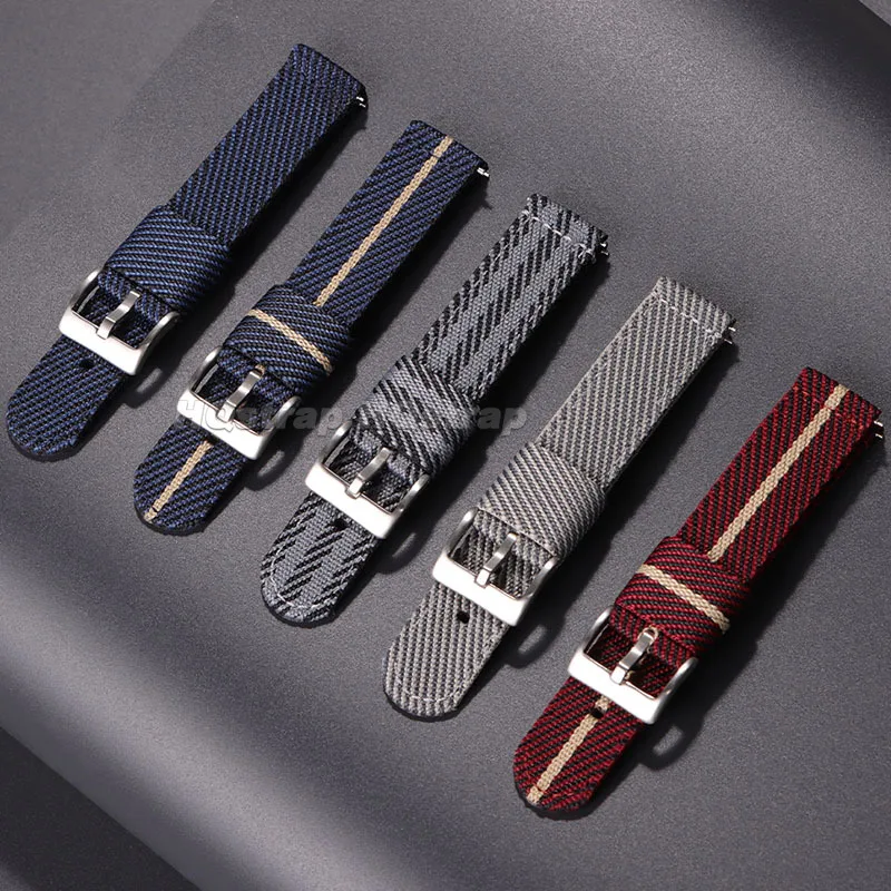 Striped Woven Nylon Quick Release Watchband - Casual Sport Replacement Strap