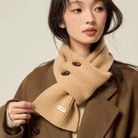 Knitted Scarf Korean Version Fashion Neck Warmer Winter Scarf Solid Color Horn Buckle Scarf For Outdoor Womens Fashion Autumn