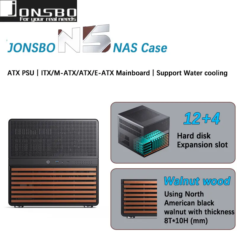 JONSBO N5 NAS Case supports ITX/M-ATX/ATX/E-ATX motherboards ATX PSU Use North American walnut solid wood supports Water cooling pc case pc chassis computer chassis frame mini itx desktop case