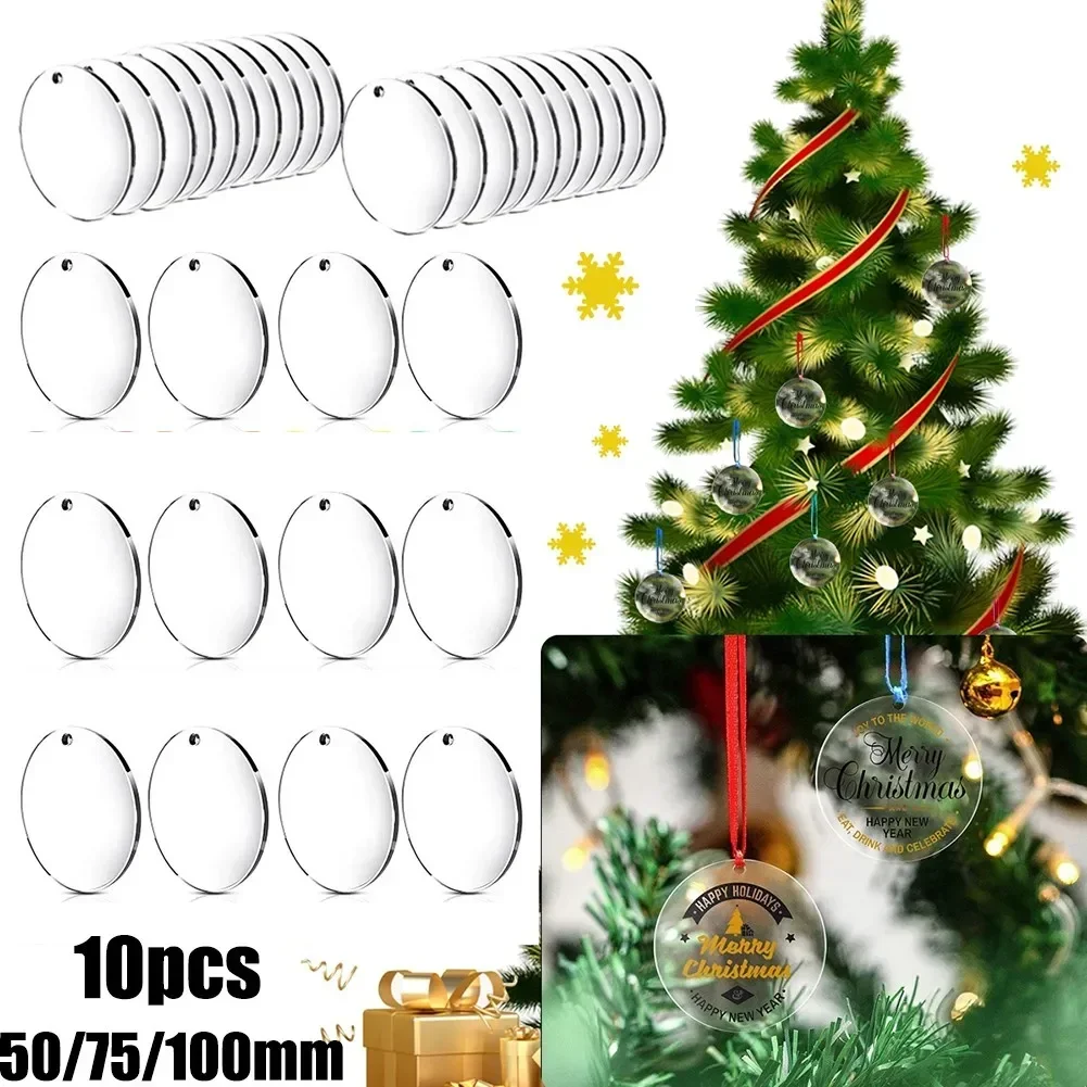 Clear Cast Acrylic Circle Discs Round Plate Craft Blank Acrylic Bauble Christmas Tree DIY Pendant 10PCS 5-10CM