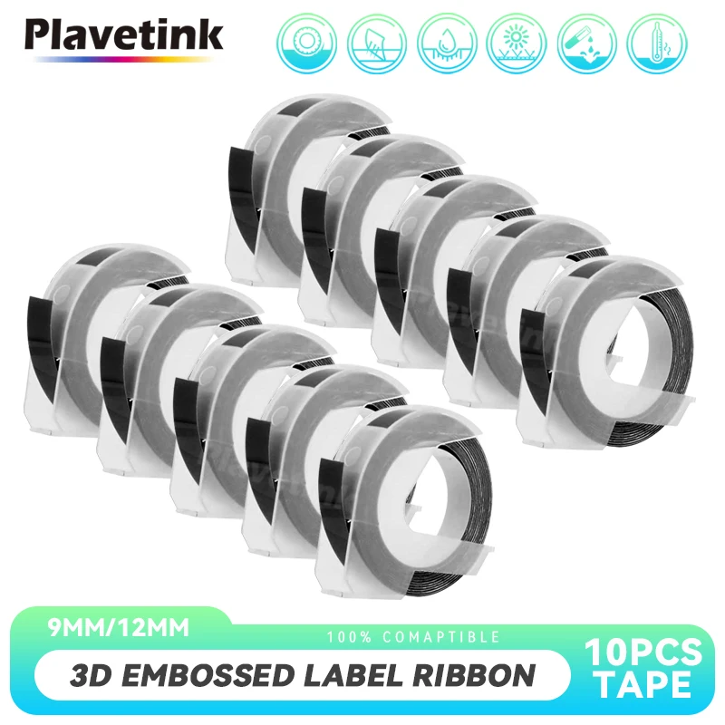 

PLAVETINK 10PK для Dymo, 3D ленты для этикеток, многоцветные, для тиснения, этикеток, принтер для печати надписей «сделай сам» для Motex E101 принтер для этикеток Dymo