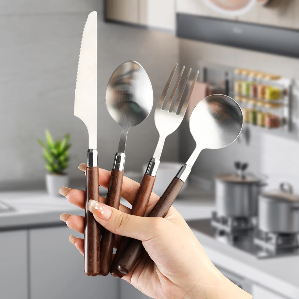 Children's Spoon Fork Set 4PCS Stainless Utensil Children's Tableware Training Spoon Feeding Tableware Soft Kitchen Accessories