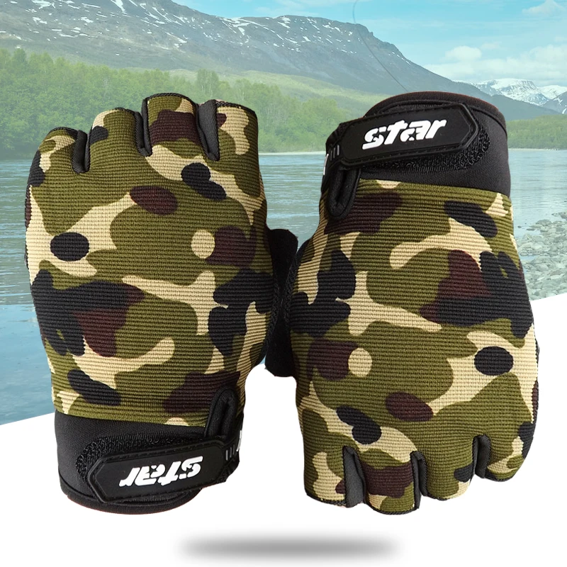 (S-2XL)Adult Kids Tactical Half Finger Fishing Gloves Anti-Slip Outdoor Sport Mittens Camouflage Airsoft Shooting Hunting Gloves fingerless gloves,fishing gloves