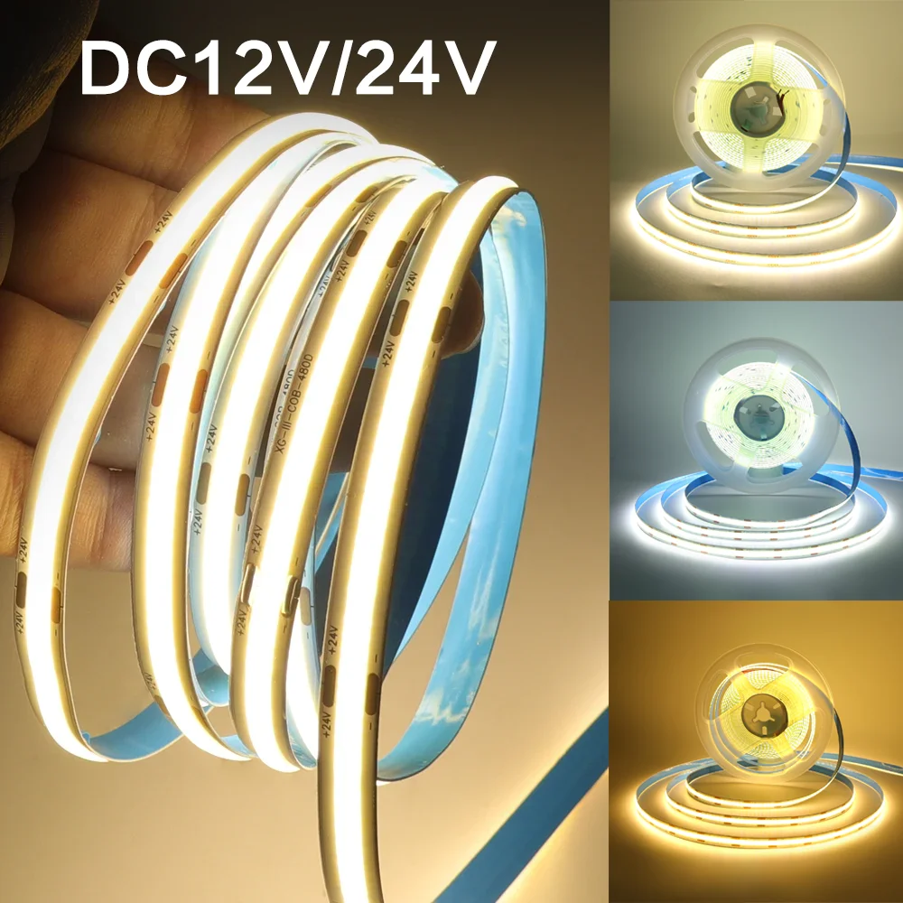 8MM 12V COB LED 스트립 라이트 320LEDs/m 고휘도 FOB LED..