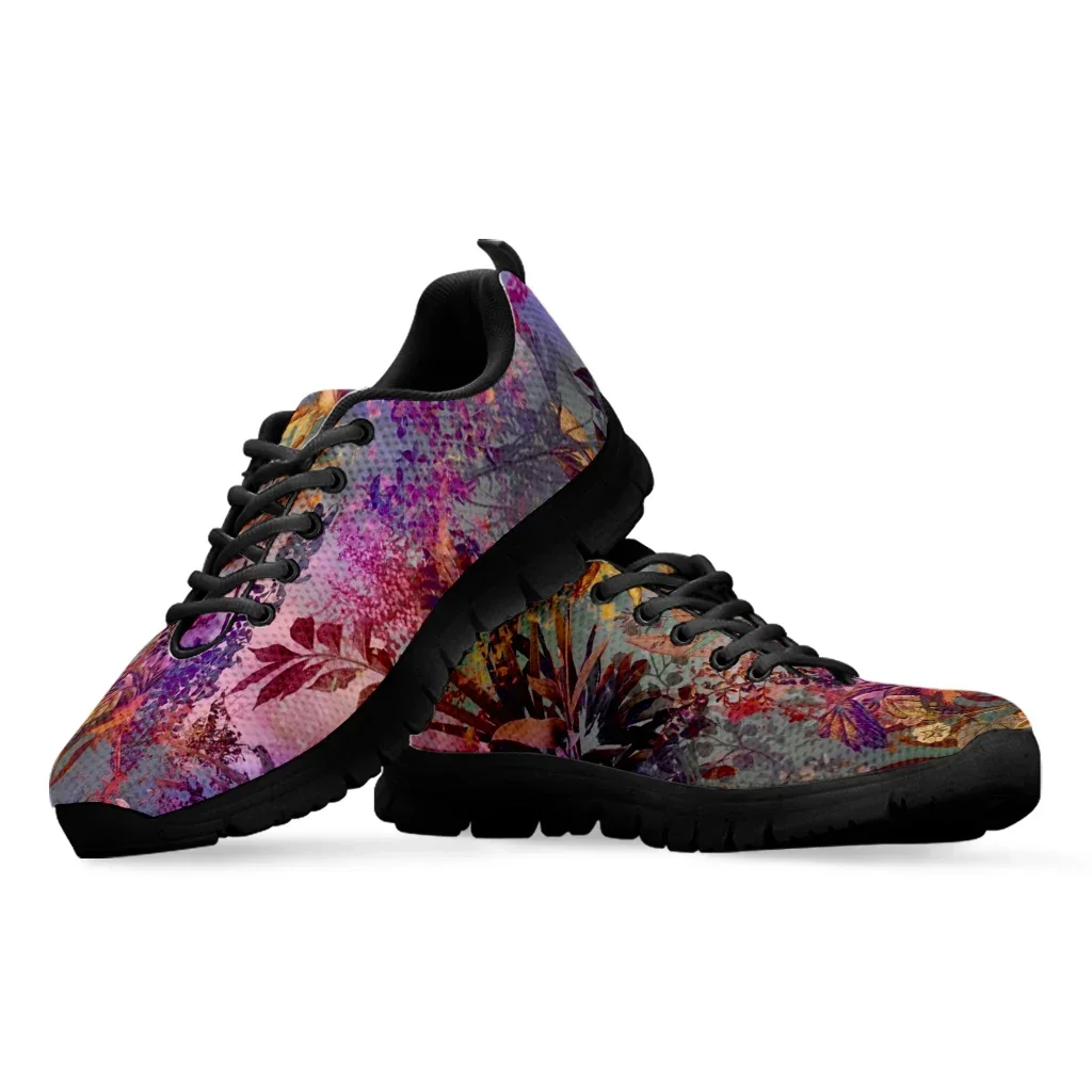 Pretty Dark Tropical Flower Print Ladies Sport Sneakers Breathable Lace Up Flat Shoes For Women Comfort Zapatillas