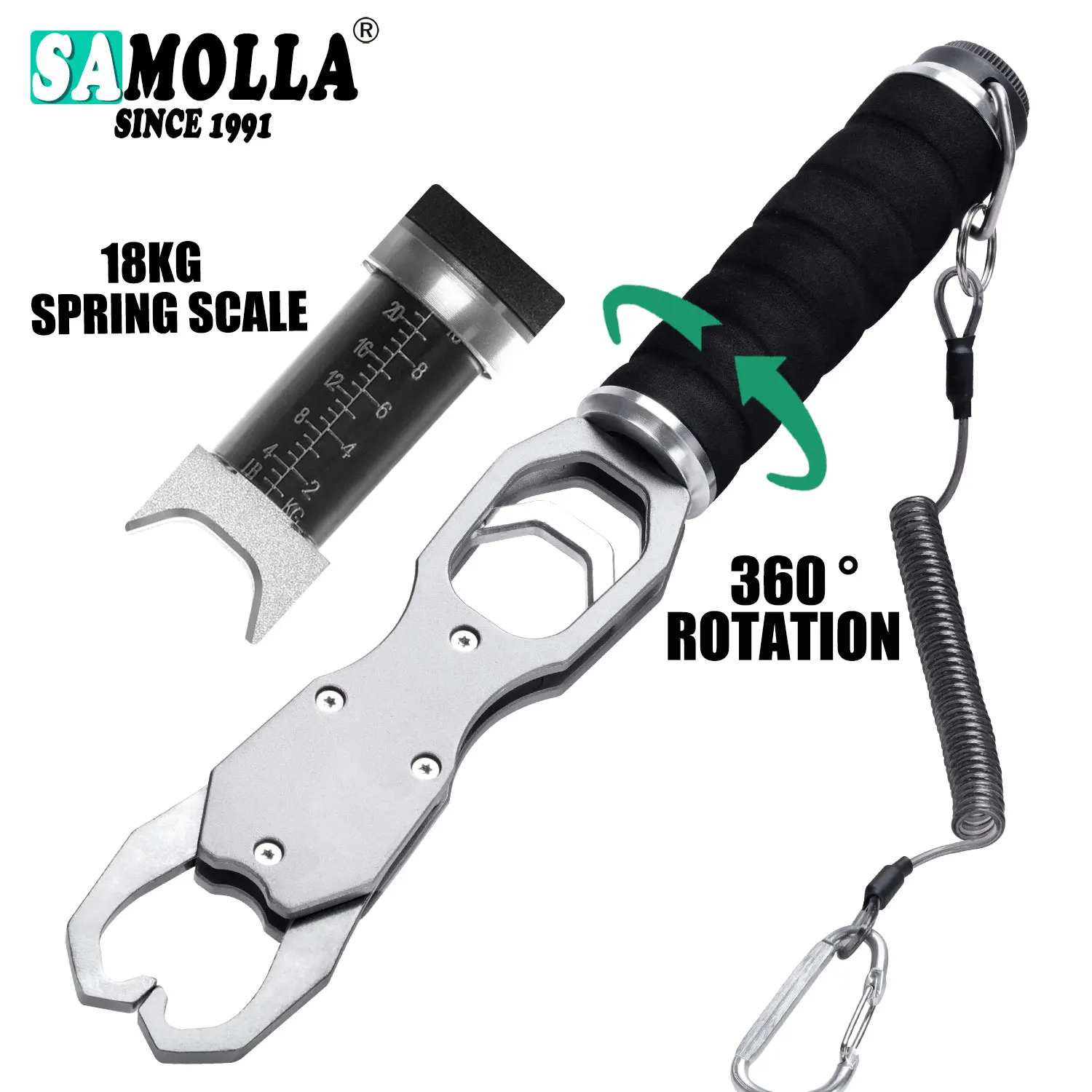 Pince à poisson SAMOLLA en alliage d'aluminium avec pèse-poisson 18kg rotation 360° pour pêche mer