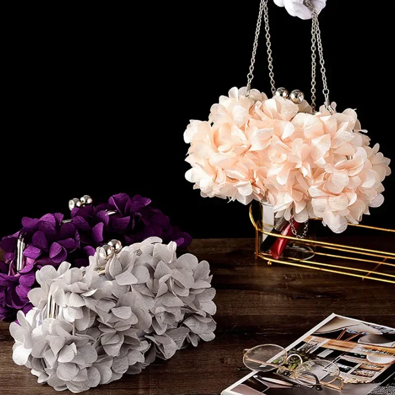 웨딩 원피스 가방, 흰색 신부 클러치, 파란색 파티 핸드백, 보라색 이브닝 플라워 백, 꽃 웨딩 클러치, 8 가지 색상