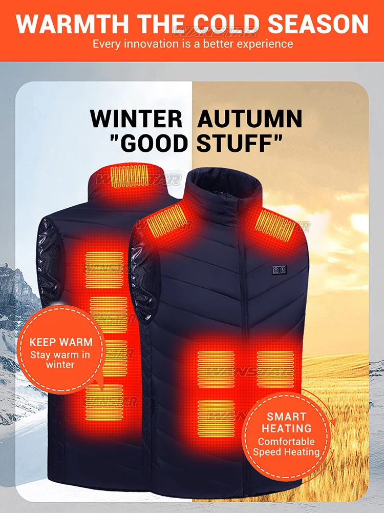 Veste chauffante hiver 21 zones avec 4 interrupteurs et 3 réglages jusqu'à 50°C pour camping et fêtes