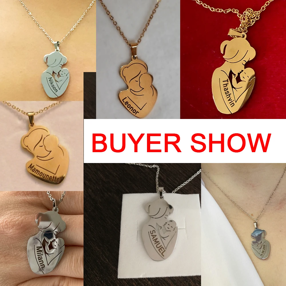 Collier de naissance personnalisé Fishhook pour bébé avec nom personnalisé, chaîne pour la fête des mères, cadeau de famille pour femme et homme, bijou en acier inoxydable_voghion.com