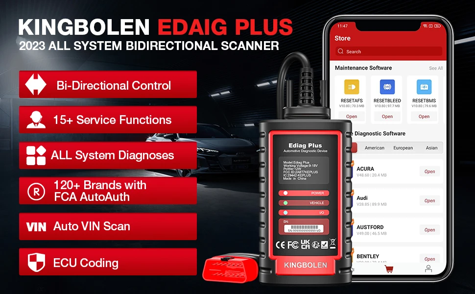 Kingbolen Ediag Plus Bidirectional OBD2 Scanner Car Diagnostic ECU Coding  Tool