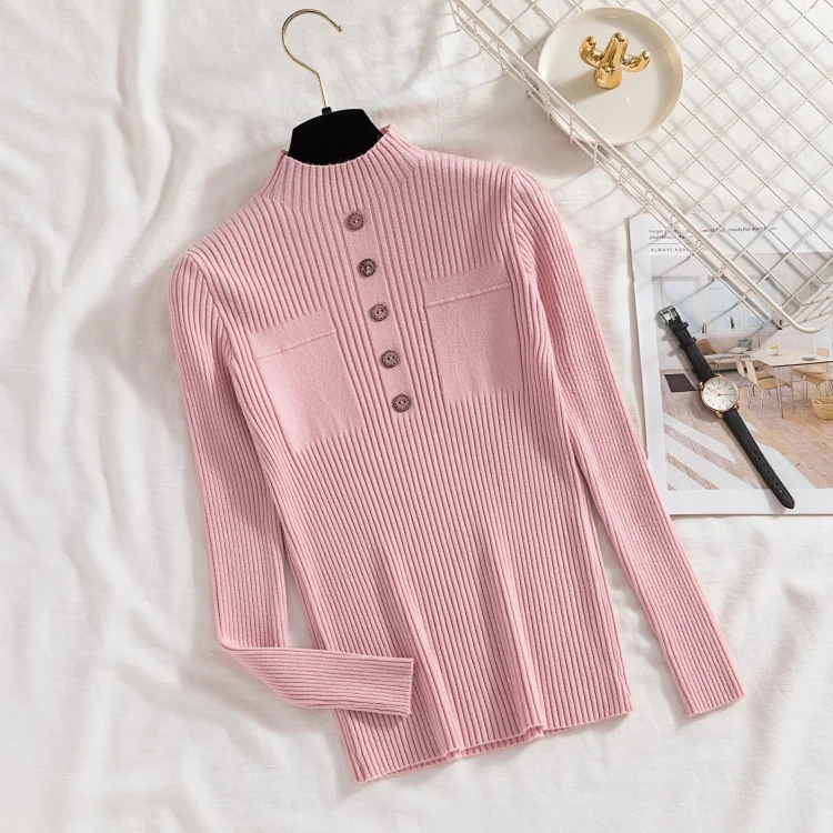 Womens Sweaters 2022 New Fashion Button Turtleneck Sweater Women Soft Knitted Ladies Sweater Winter Tops Pullover Jumpers Ladies ladies sweater