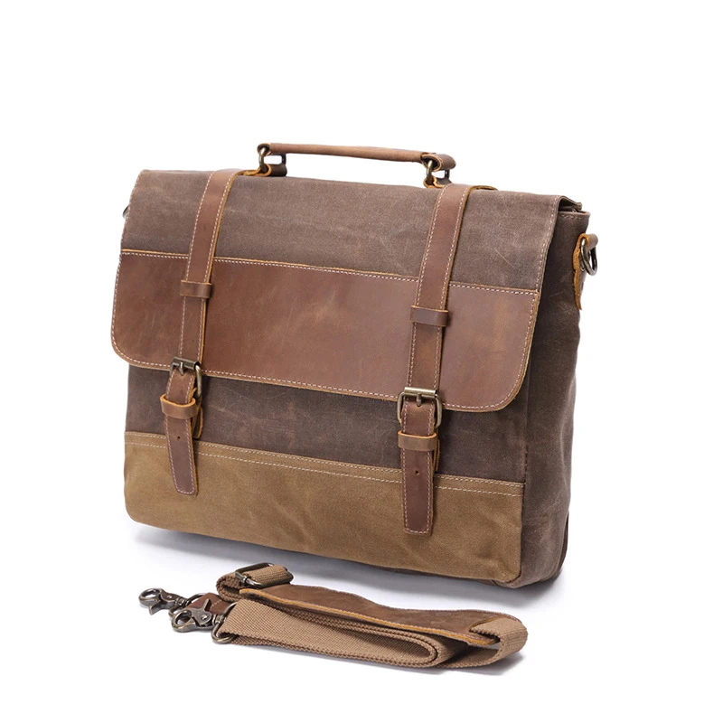 

Messenger Working Waxed Crazy Canvas Horse Bag Laptop Vintage Man Briefcase With Personalization Leather Men's Handbag Style