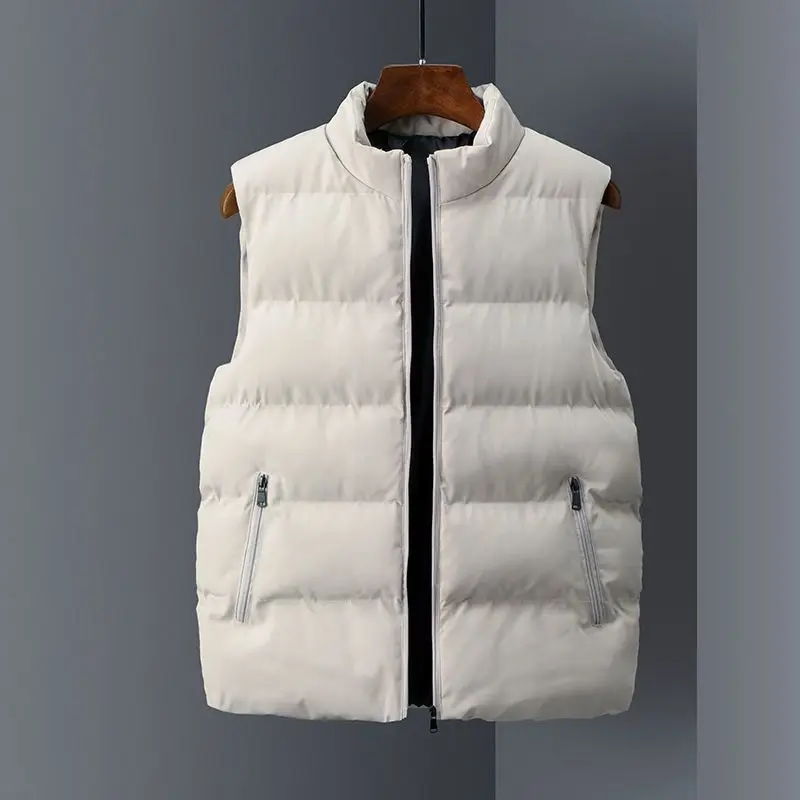 Autumn Winter Men's Handsome Simplicity Solid Color Sleeveless Down Coats Casual Zipper Pockets Thick Vest Male Clothes