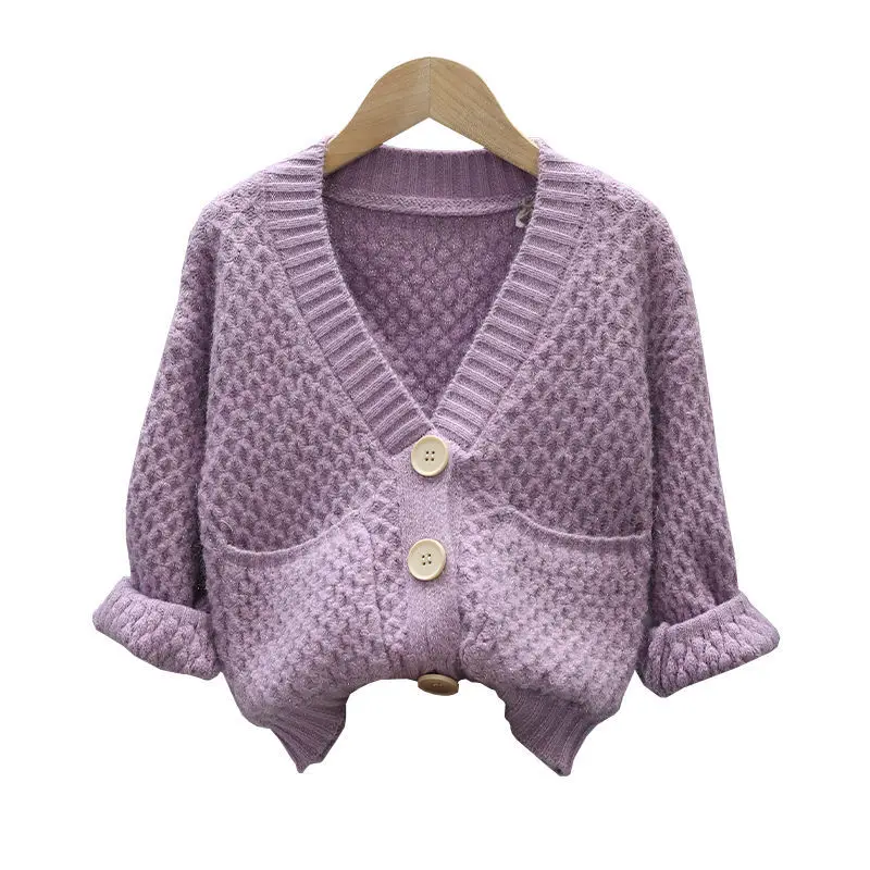 

2023 Autumn Girls Knitted Sweater Children Clothing Knitting Baby Cardigan Kids Clothes Children's Coats Fashion Solid Jacket