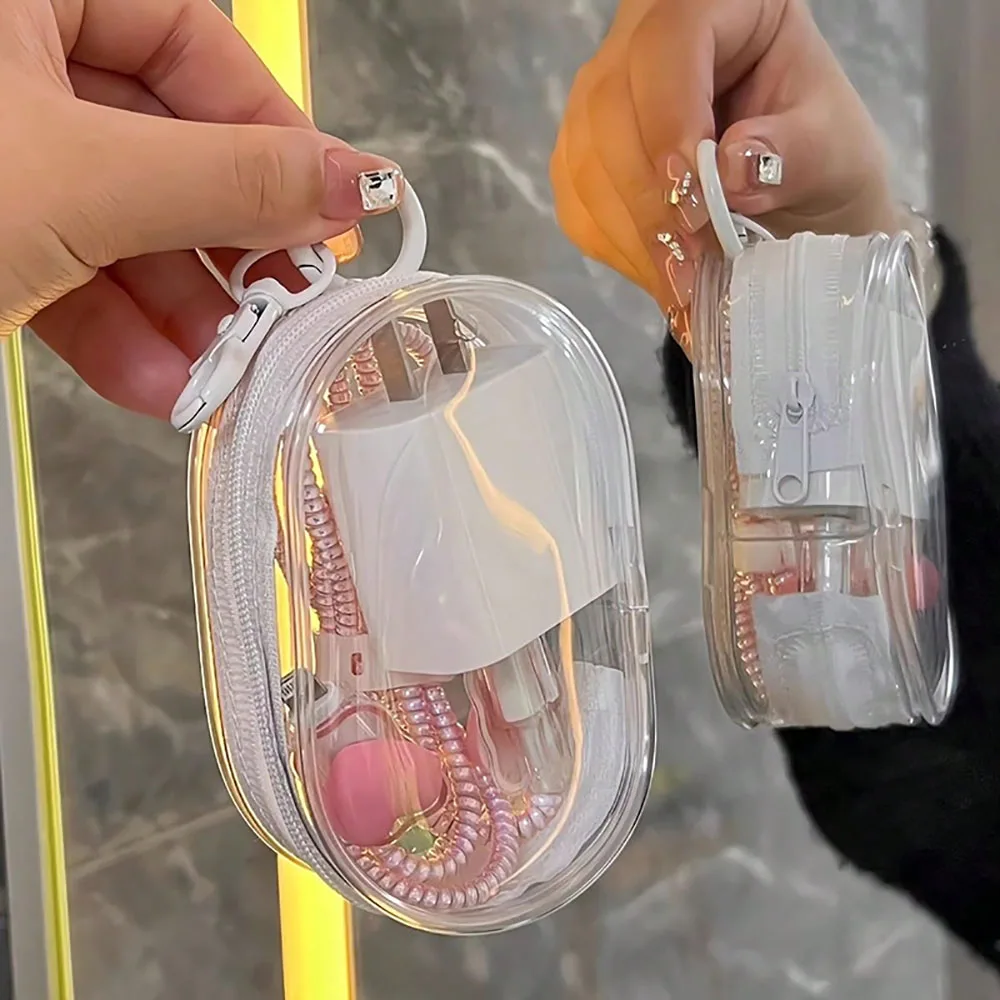 Portable Mini Clear Zipper Storage Bag For Earphones Chargers Cable Space Saving Organizer With Handy Keychain Loop Travel Bags