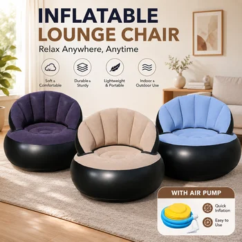 1 chaise longue gonflable avec pompe à air, siège de canapé simple floqué avec dossier de soutien pour chambre à coucher, salon et terrasse