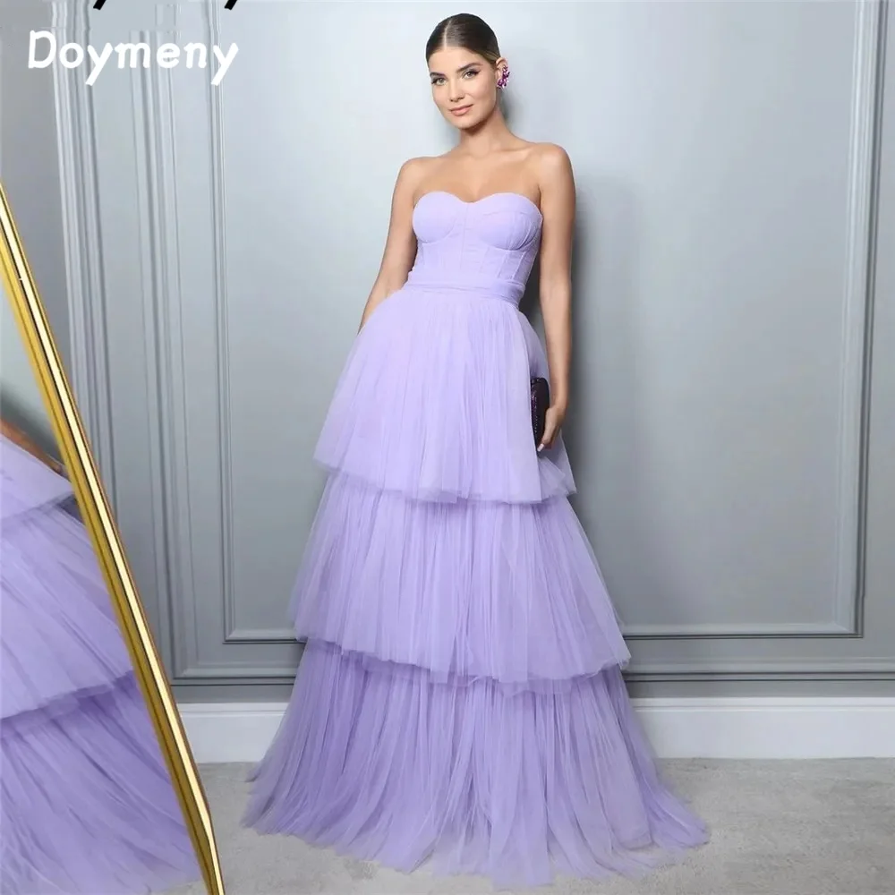 

Doymeny Sweetheart Tiered Ruched Prom Dress A-Line Layered Tulle Formal Evening Dress Floor Length Party Gown