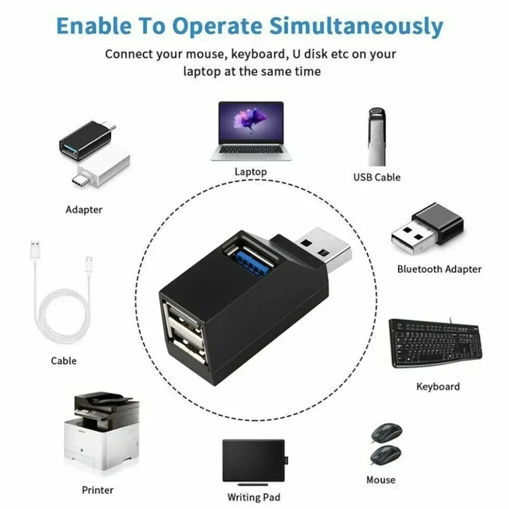 3 Ports High Speed USB 3.0 HUB Adapter Extender Splitter For PC Laptop MacBook P