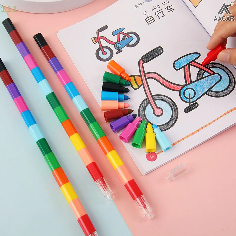 

1Pcs 12 Colors Creative Building Blocks Crayon Cute Kawaii Graffiti Pens For Painting Stationery Student For kids Square Crayon