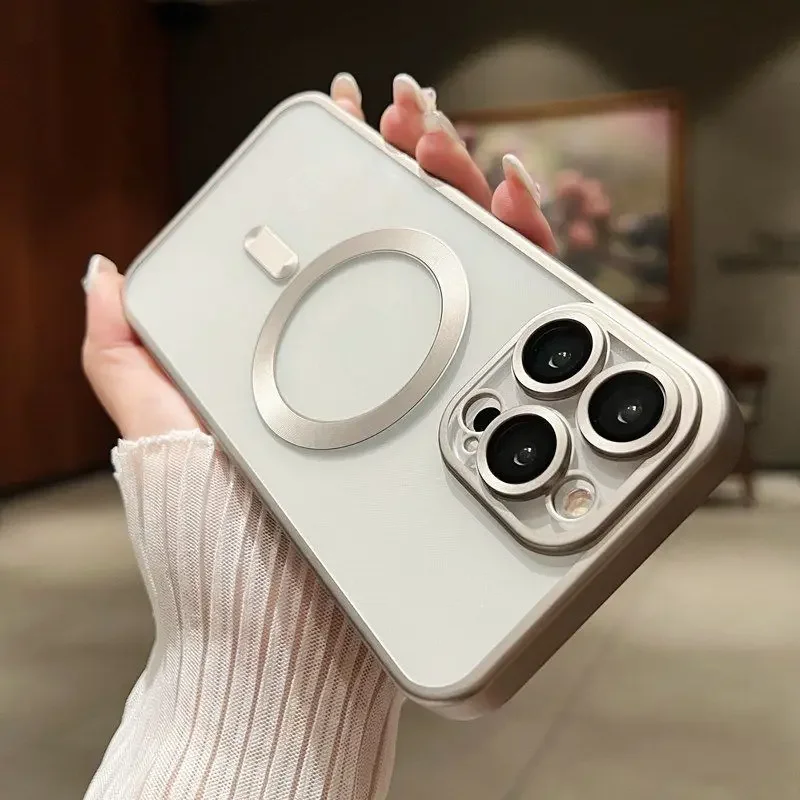 thumbnail image 1 of Luxury Plating Frosting Titanium Frame Case For IPhone 15 14 13 12 11 Pro Max Plus Clear Magsafe Magnetic Wireless Charge Cover, 1 of 5