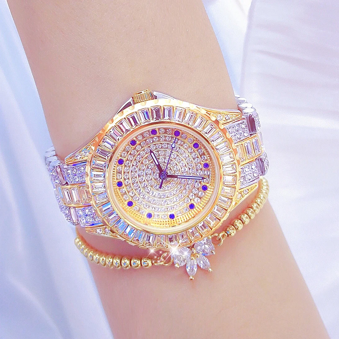 BS bee sister Women Diamond Watch Gold Stainless Steel