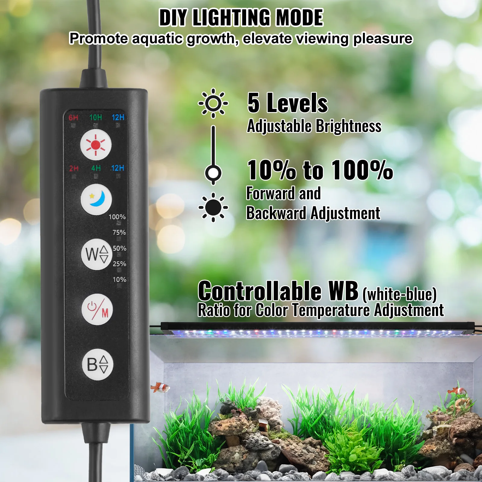 Aquarium Light 26W Full Spectrum Adjustable Brightness Timer Power-Off Memory Freshwater Fish Tank