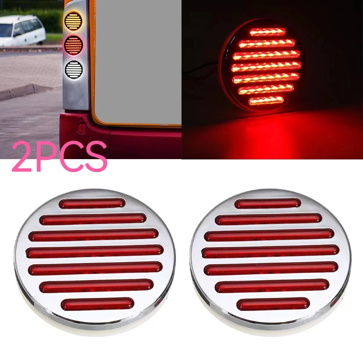 2x-Red-49-LED-Round-Rear-Brake-Tail-Lights-12V-LED-Brake-Warning-Lights ...