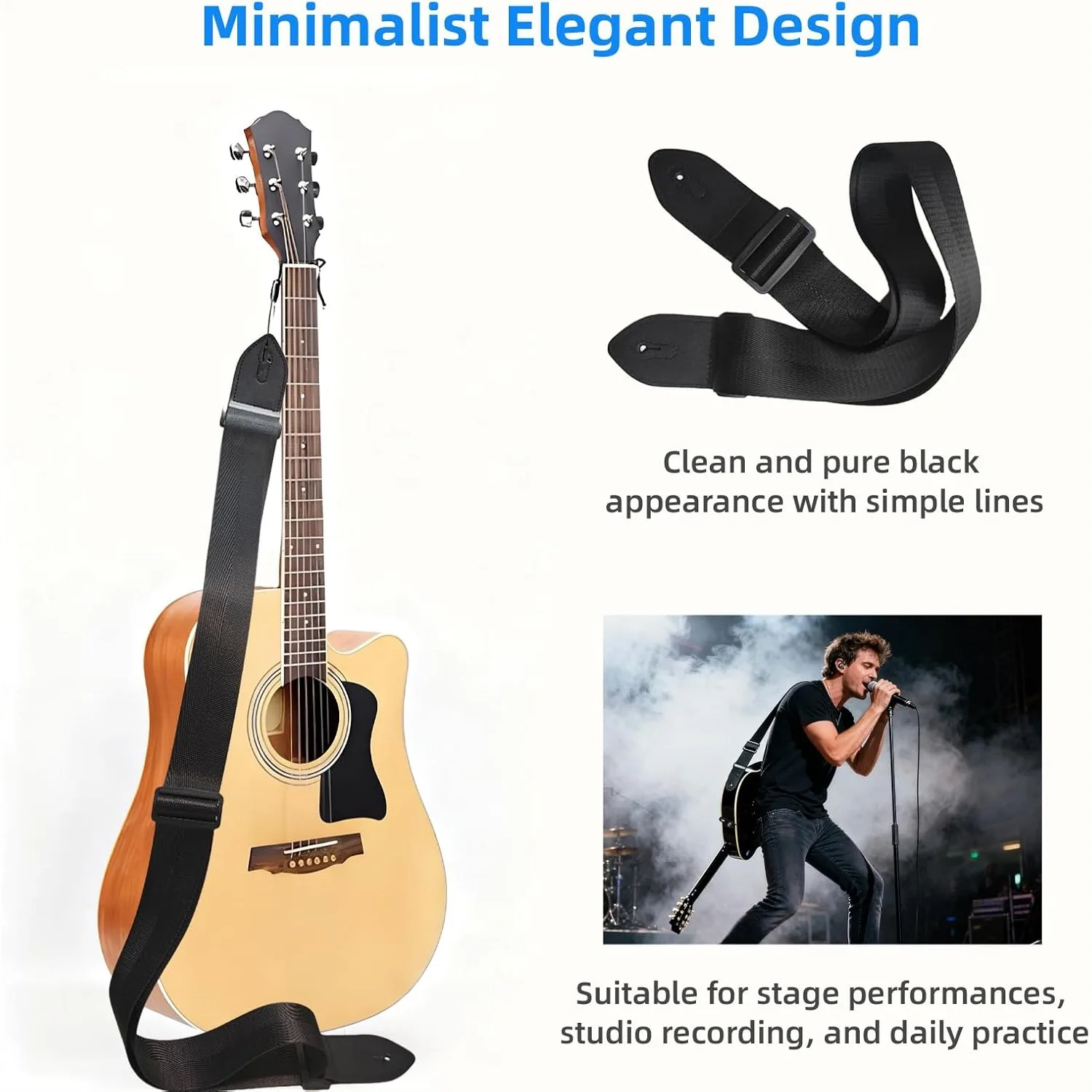 Adjustable Black Leather Guitar Strap
