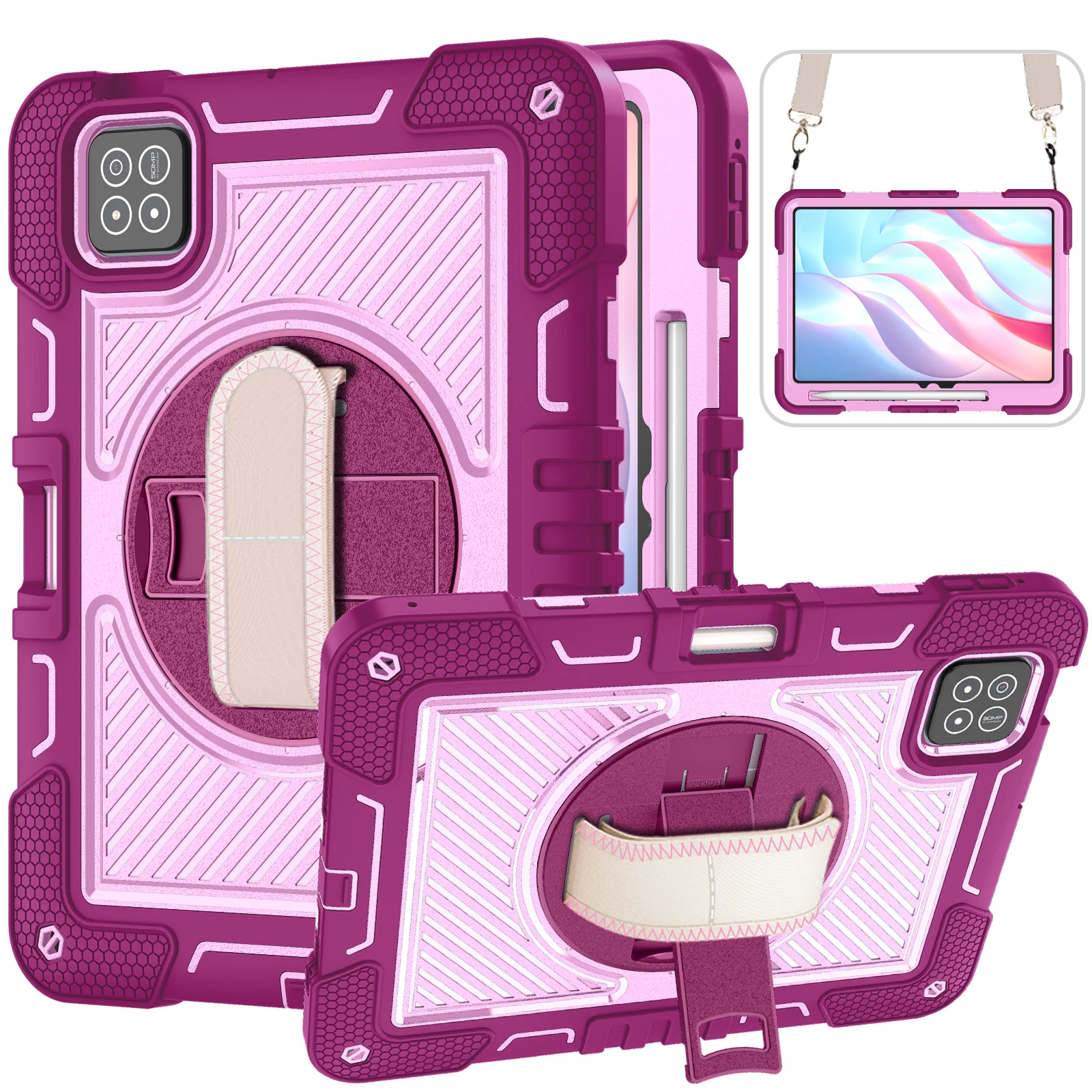 Children's Rotating Stand Armor Tablet Case with Shoulder Strap