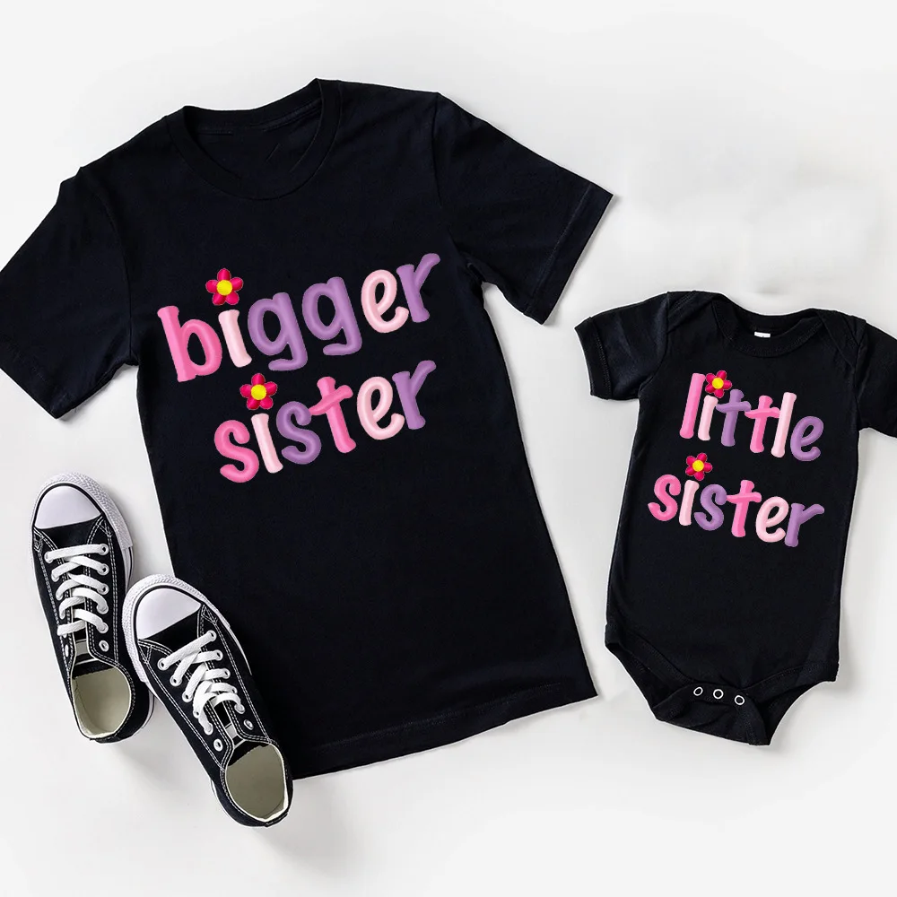 Big Sister&Little Sister Matching Set Girls Casual  Letter Print Family Outfits Kid T-shirt+baby Romper Outfit Best Gift To Kid 4