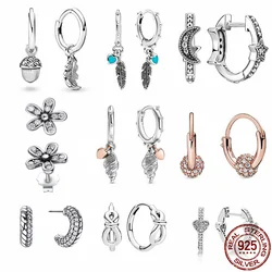 HOT 100% Genuine 925 Sterling Silver 11 Style Classic Feather Pine Cone Shaped Earrings Suitable For Birthday Gifts Girl Jewelry