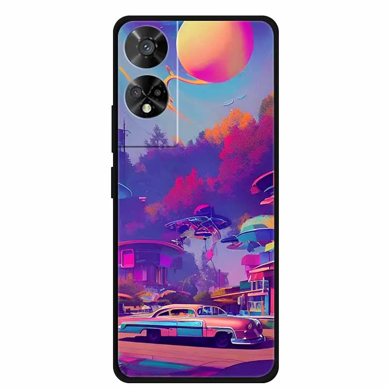 Original Soft Silicone TPU Phone Case Back Cover - Fashion Planet Design, Black Bumper