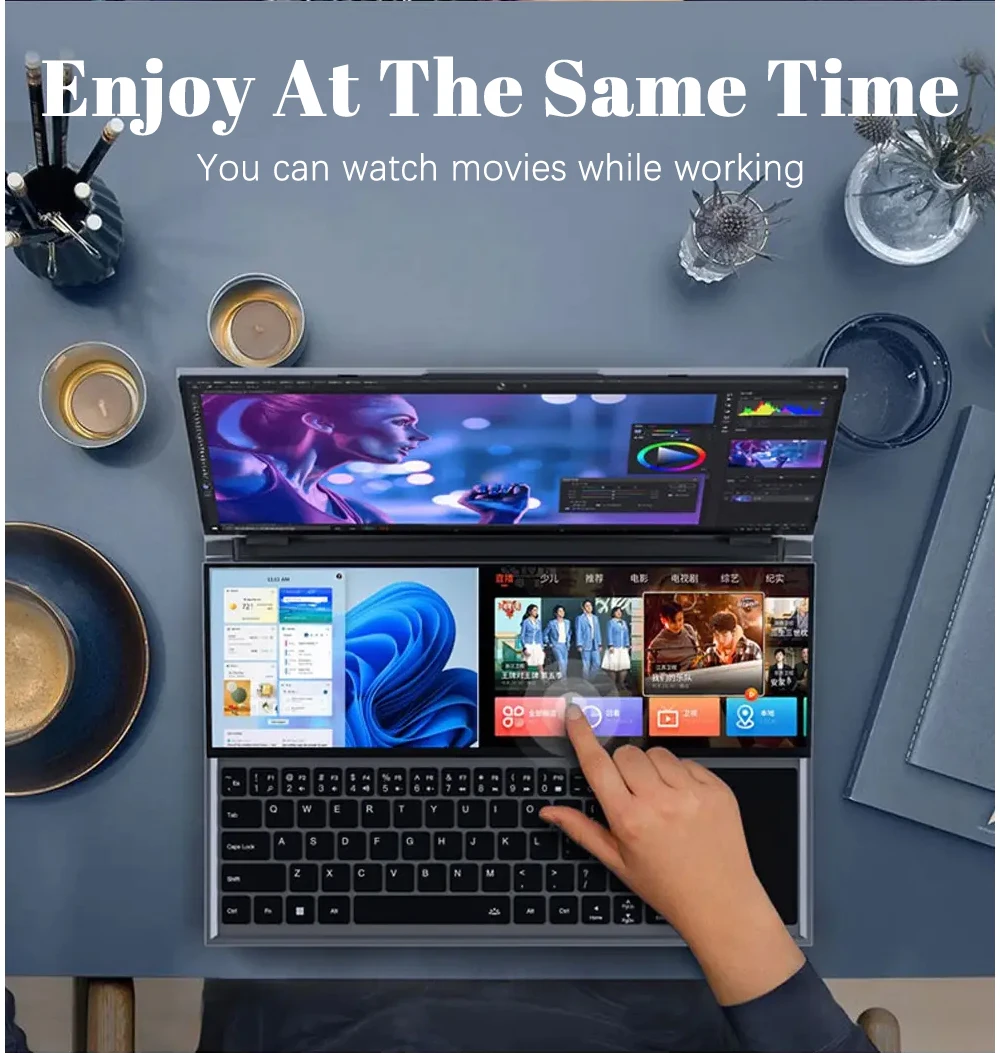 

2023 Topton Ultra Thin Notebook Full HD Dual Screen 16" IPS+ 14'' Touch Intel I7-10750H Type-C HDMI Business Home Gaming Laptop