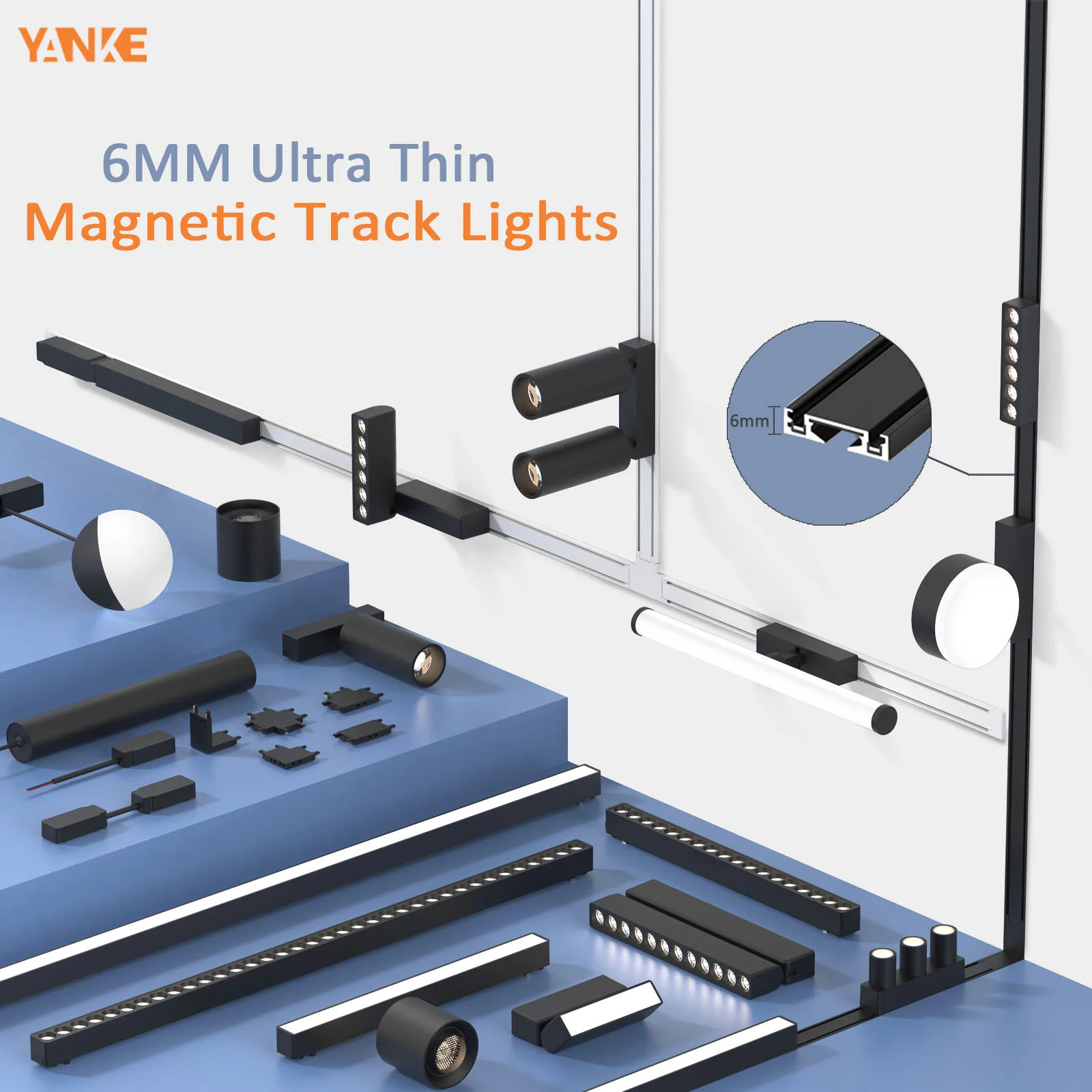 

Magnetic Led Track Lights 6mm Ultra Thin 48V Surface Mount Ceiling Light System Black Magnet Rail Lamp Spotlight for Living Room