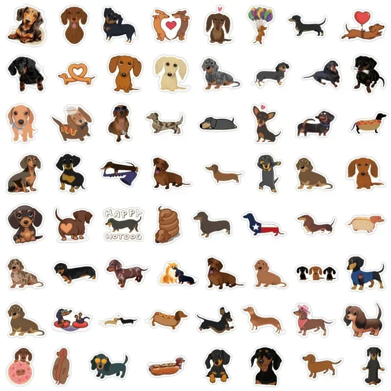 10/60Pcs Creative Dachshund Cartoon Personality Graffiti Stickers Waterproof Desk Guitar Computer Refrigerator Sticker