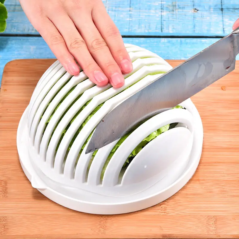 Salad Cutter Bowl, Salad Bowl Family Wooden Base Upgraded Vegetable Cu