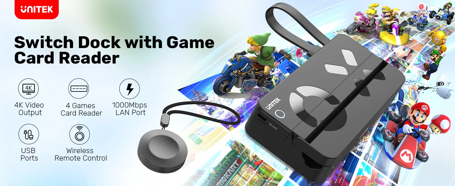 Unitek 닌텐도 스위치용 게임 카드 스위처 멀티 게임 카드 리더기 USB 도킹 스테이션 4K HDMI RJ45 기가비 - G마켓  모바일