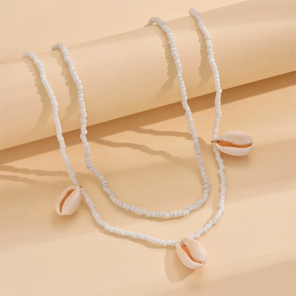 White Rice Beads Conch Pendant Anklets For Women 2pcs/Set Versatile Foot Chains Ankle Bracelet Beach Jewelry Summer Accessories