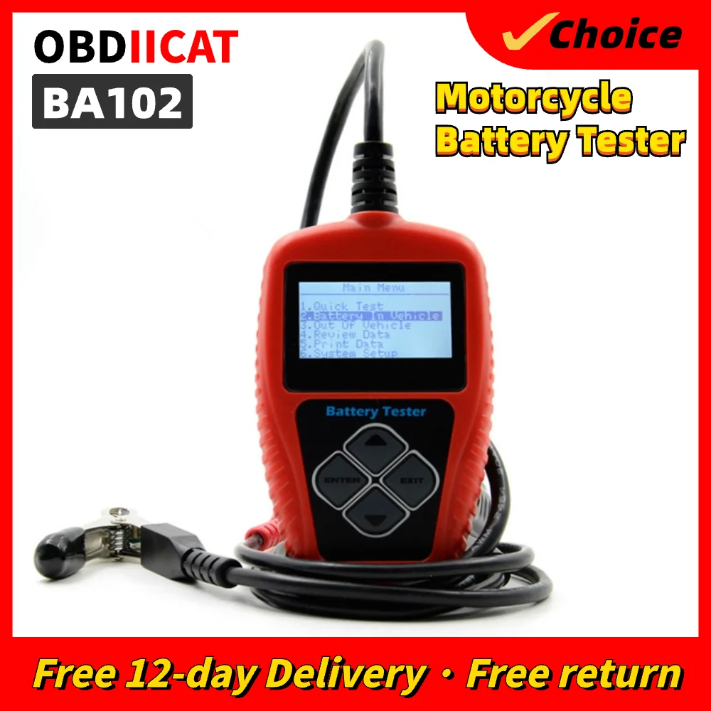 Quicklynks BA102 OBD2 오토바이 배터리 테스터, LCD 디스플레이, 12V 배터리 수명 분석, 무료 배송, 최고의 가격