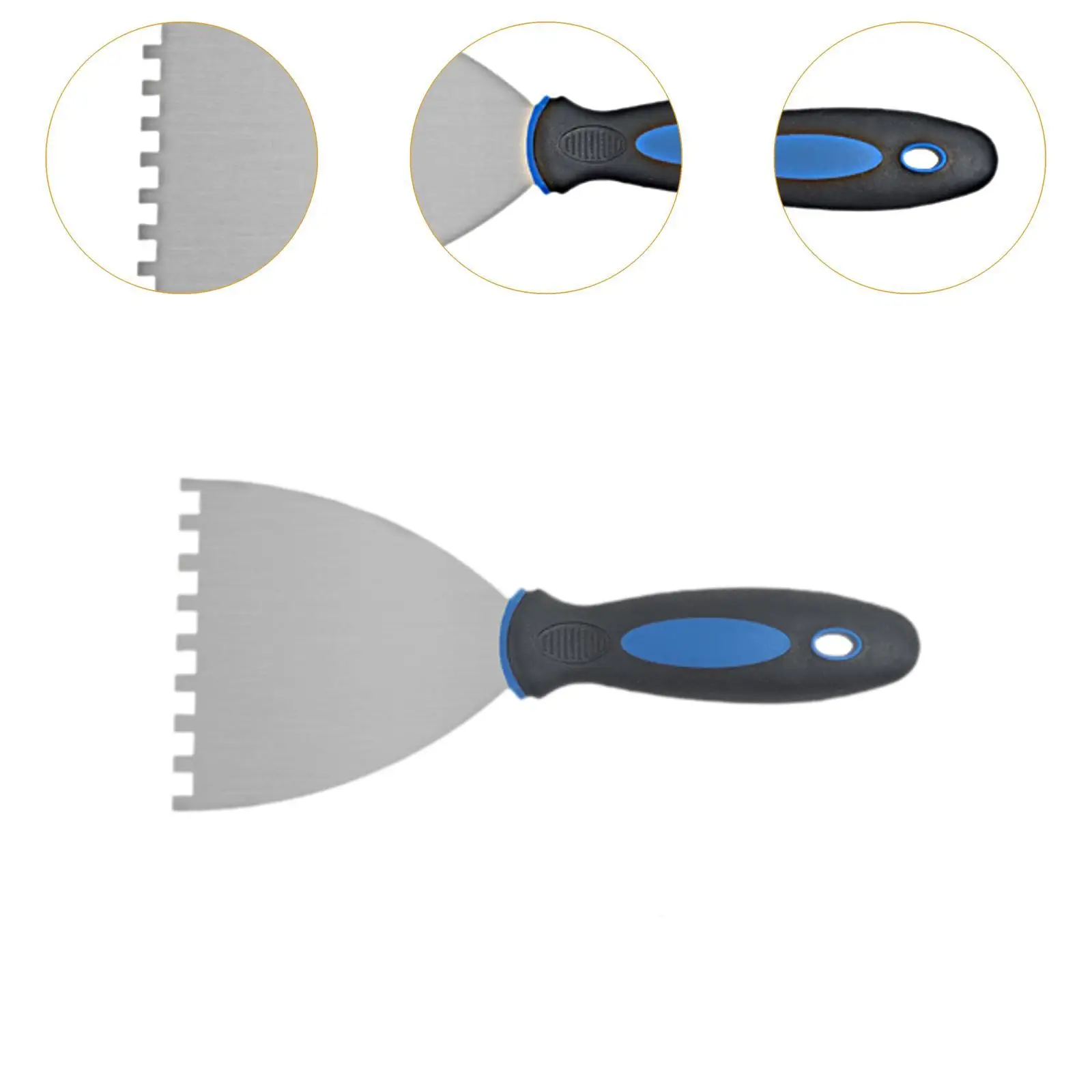 Notch Trowel, Plastering Trowel Tiling Tool, Stainless Steel Tiling Trowel with Grip Handle