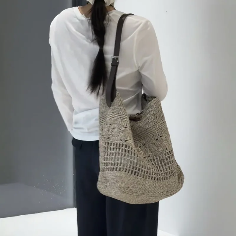 Bohemian Beach Straw Woven Bags For Women Luxury Designer Handbags Purses 2025 New In Hollow With Inner Pocket Underarm Shoulder