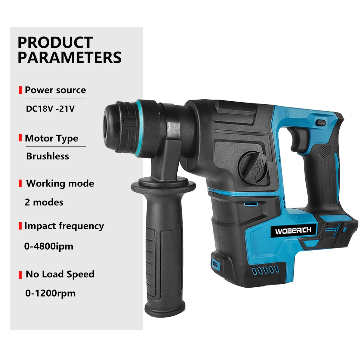 Handheld Brushless Cordless Rotary Hammer Impact Drill Rechargeable Electric Hammer Drill Impact Function for 18V Makita Battery 2