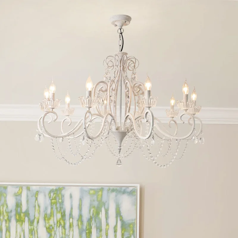 

American Country Chandelier Simple Living Room Bedroom Dining Room Lights Retro White Cafe Clothing Store Crystal Lights