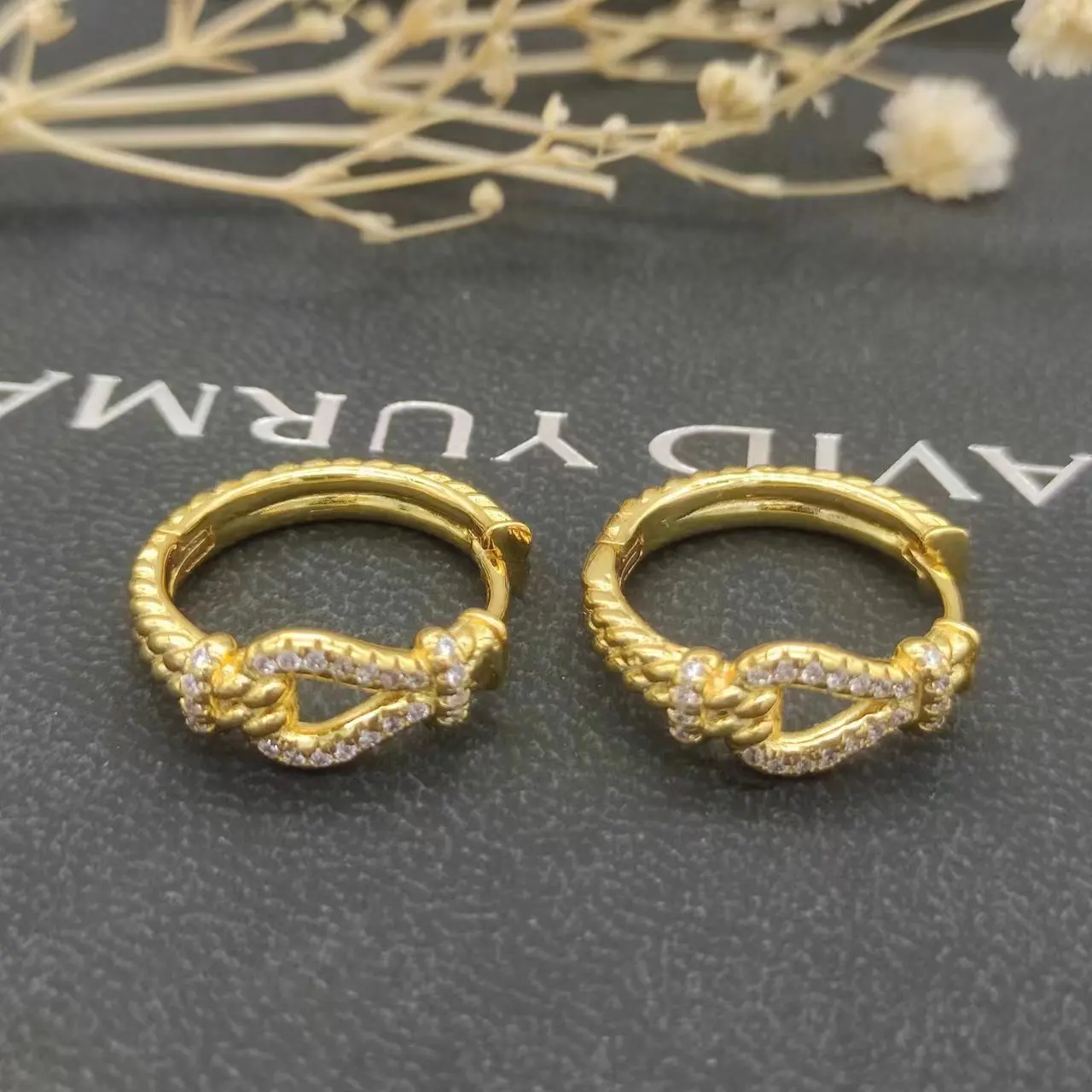 HSC DY Gold Hook Twisted Wire Buckle Earrings in Sterling Silver with 14K Yellow PlatedPlated