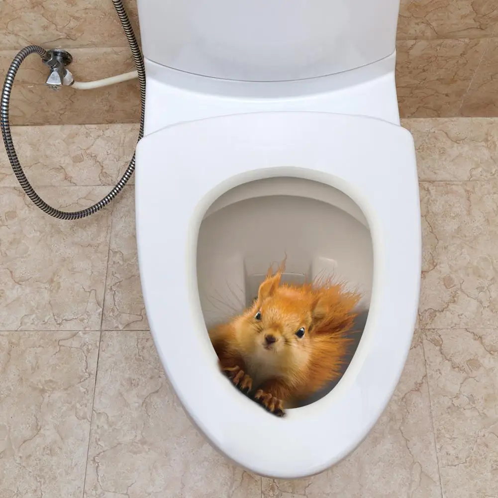 Toilet Lid Sticker Diy Toilet Lid Decal Funny 3d Squirrel Decal Wall Sticker Waterproof Removable with Strong