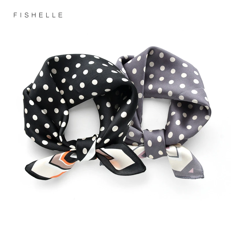 Classic dots black real silk scarf women 50cm square neck scarf small