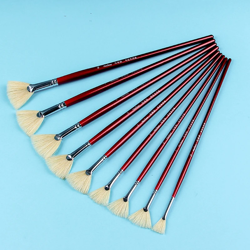 1pcs /9pcs Bristles Fan Brush Painting Oil Paintbrush Gouache Acrylic
